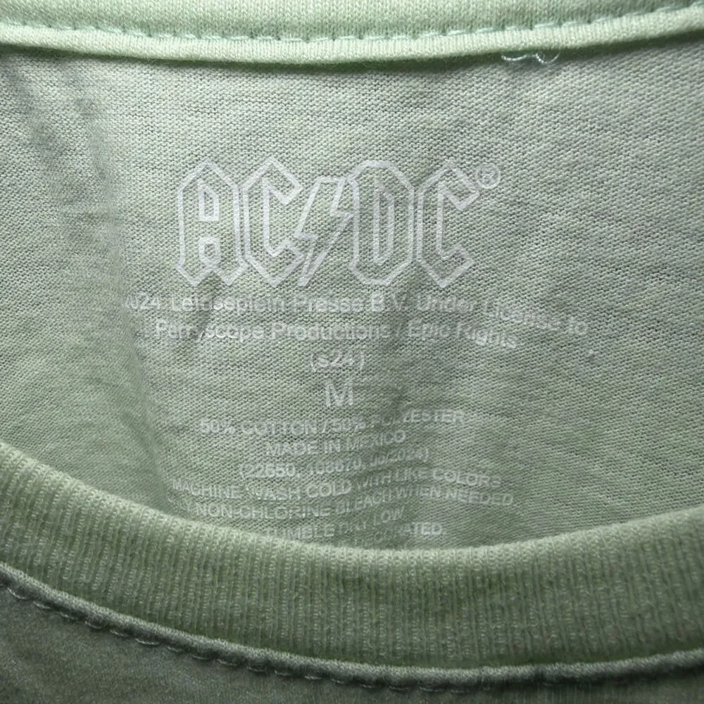 NEW GIRLS SAGE GREEN ACDC AC/DC‎ CROPPED T-SHIRT SIZE Medium 8